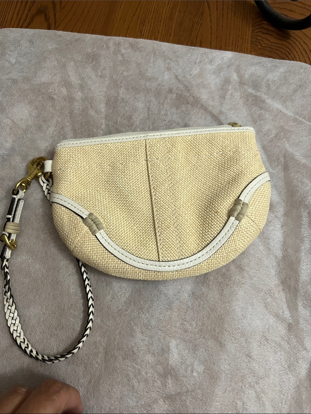 Coach Woven Straw Wristlet Clutch in Cream